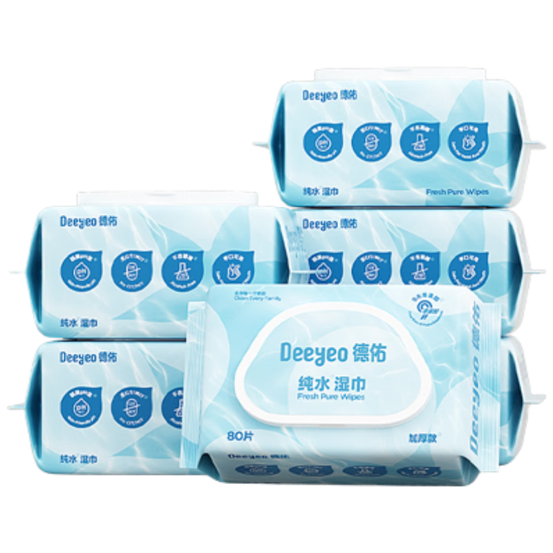 德佑纯水清洁湿巾80片*6包
